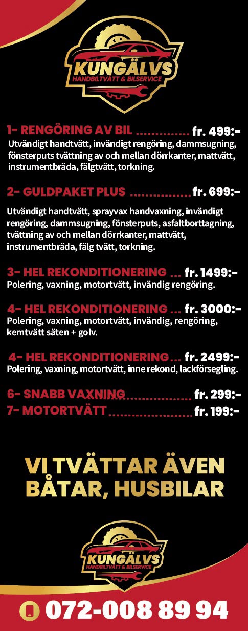 Prislista – Kungälvs Handbiltvätt & Bilservice